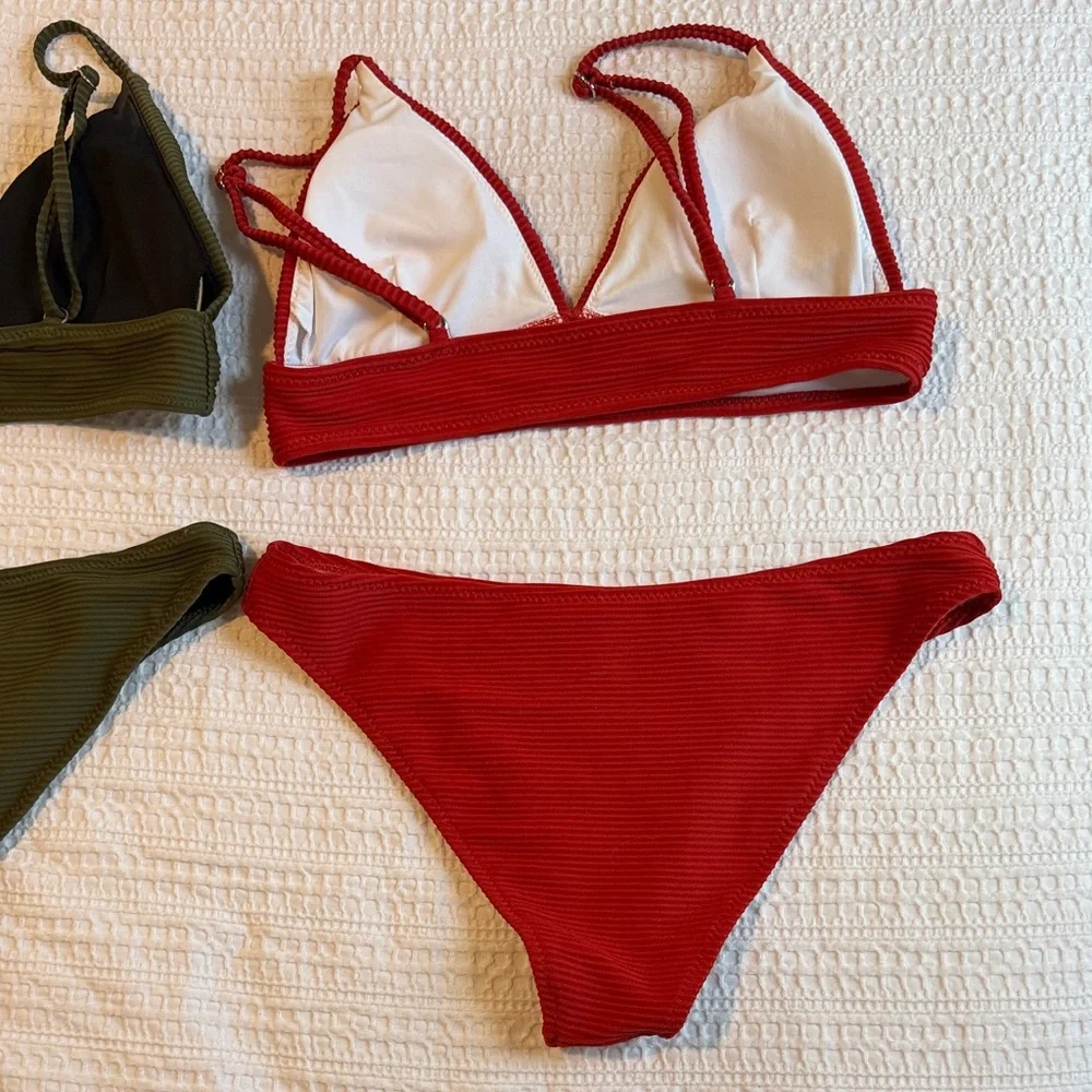 CUPSHE Women’s Two Piece Triangle Top  Set of 2 Green and Orange - Picture 8 of 9